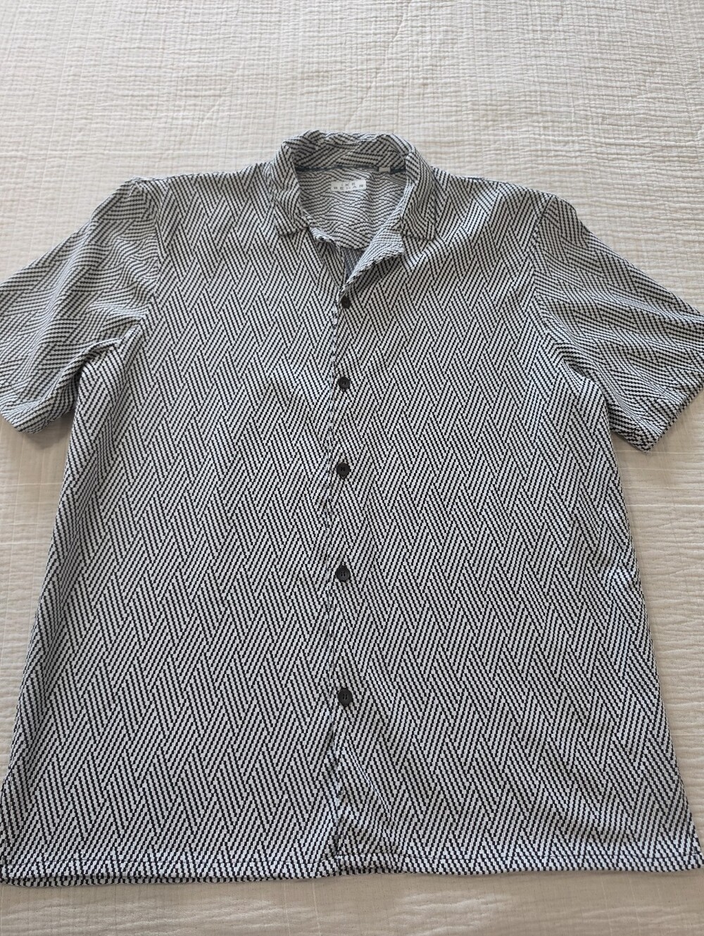 Ike Behar Mens Black And White Knit Short Sleeve Button Down Size XL